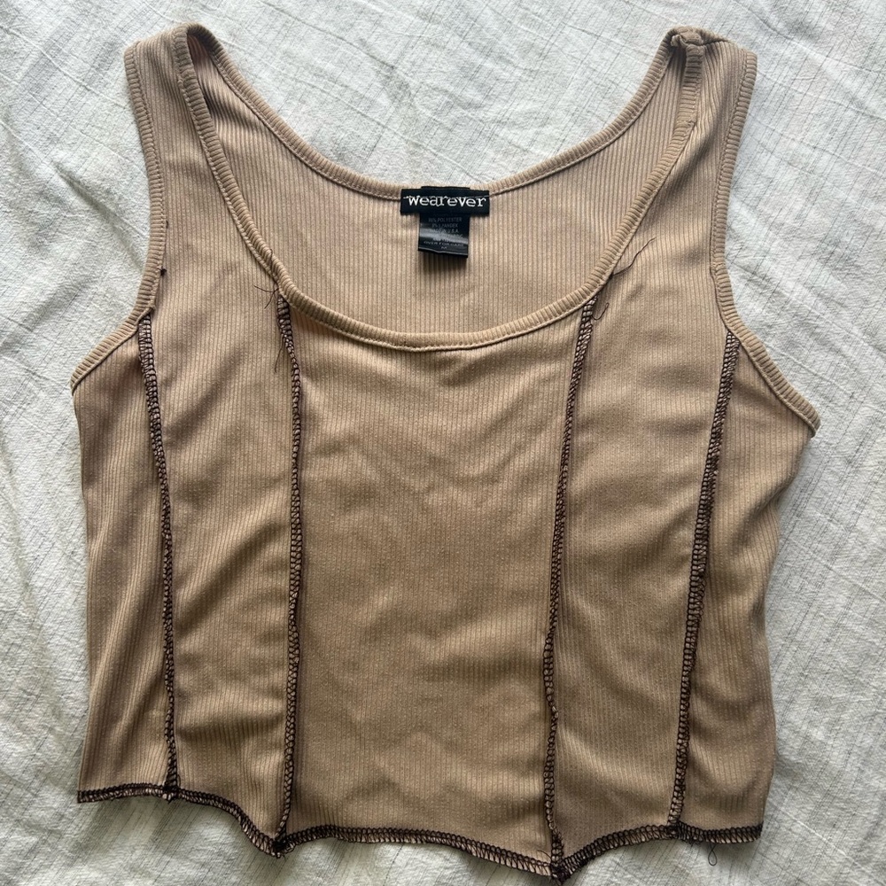 Tan Ribbed Women's Crop Top